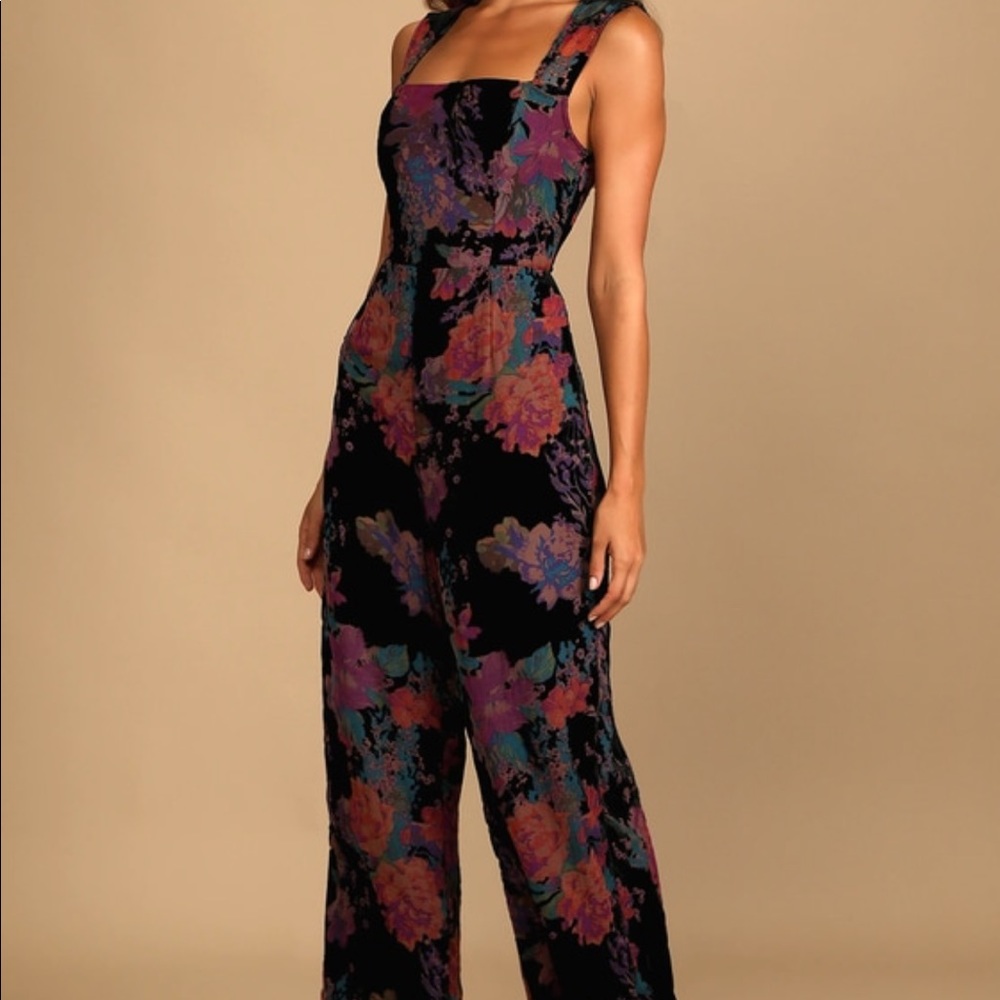Lulus Moody Vibes Black Burnout Velvet Floral Print Wide-Leg Jumpsuit